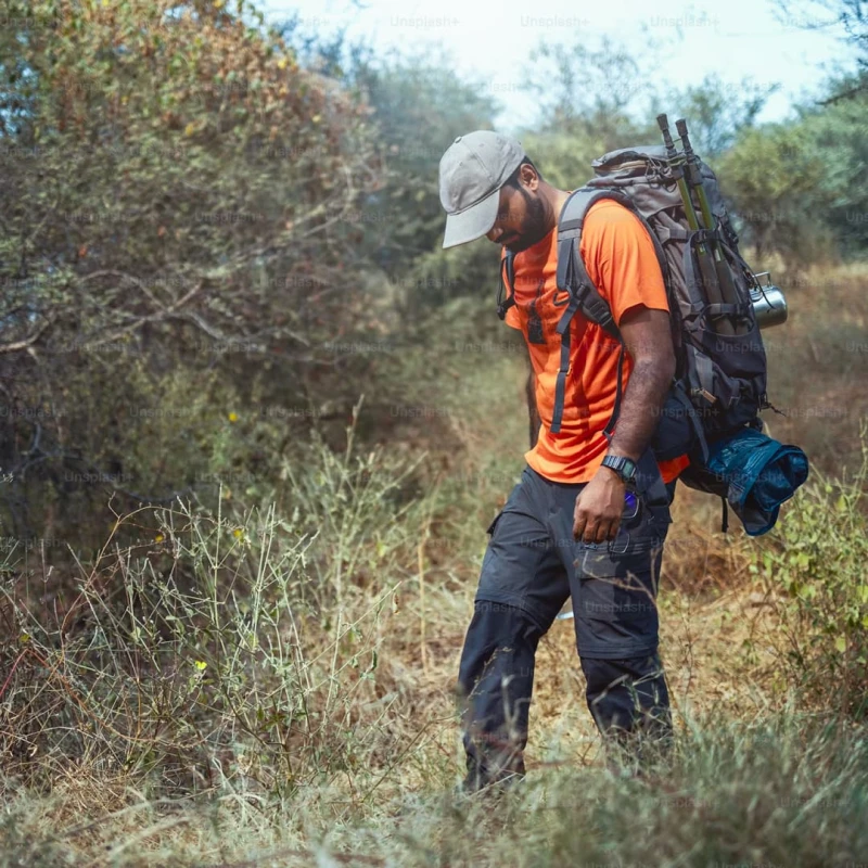 Person hiking with a backpack on