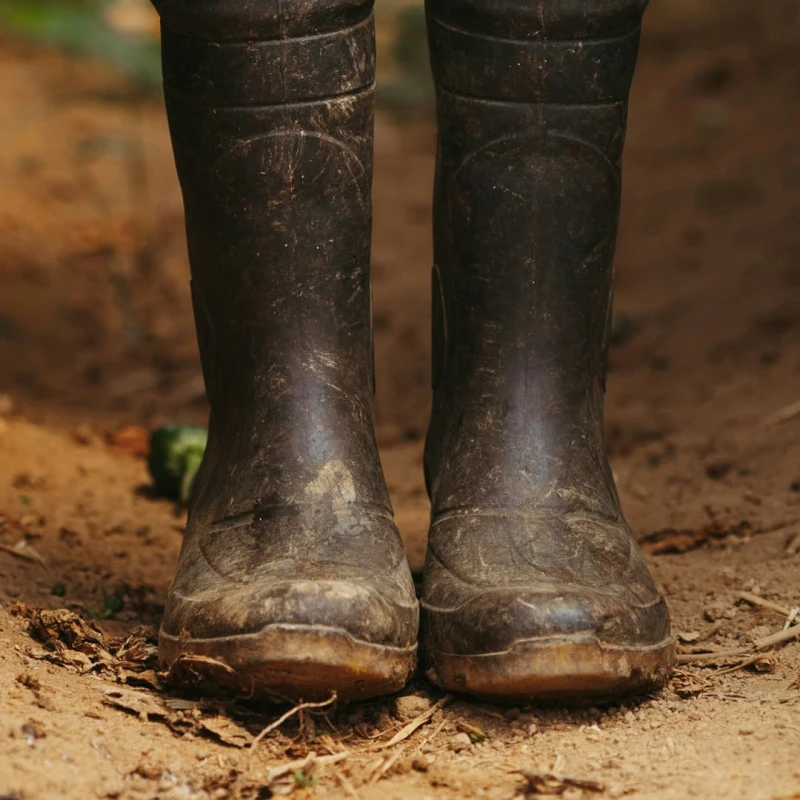Rubber boots in the dirt